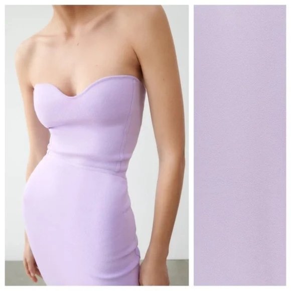 Zara Knit Lilac Bandage Corset Dress Purple Fitted Sweetheart Knee Strapless M - Picture 11 of 16